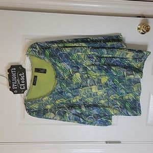 Axcess XL Blouse Teal Green Blue Swirls